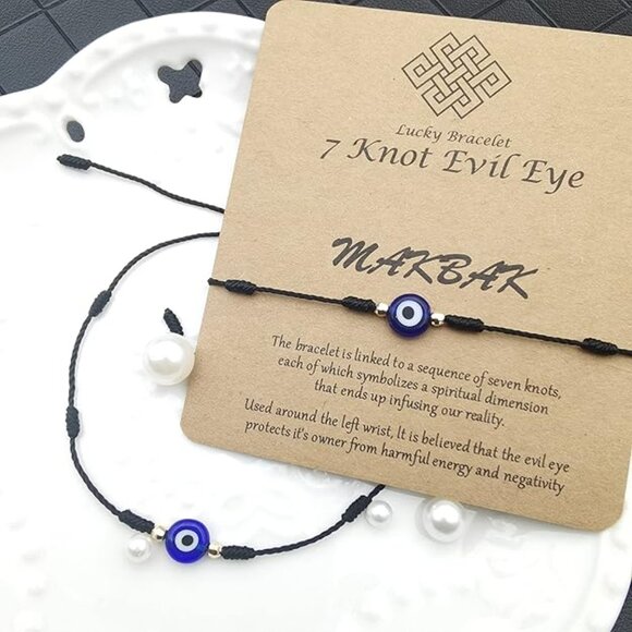 Evil Eye 7 Knot Lucky Bracelets for Women Men Adjustable Lucky Amulet - Picture 2 of 6